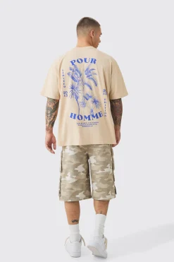 Oversized Pour Homme Palm Tree Print Wash T-shirt | BoohooMAN UK