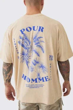 Oversized Pour Homme Palm Tree Print Wash T-shirt | BoohooMAN UK