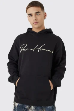 Oversized Pour Homme Puff Print Hoodie | BoohooMAN UK