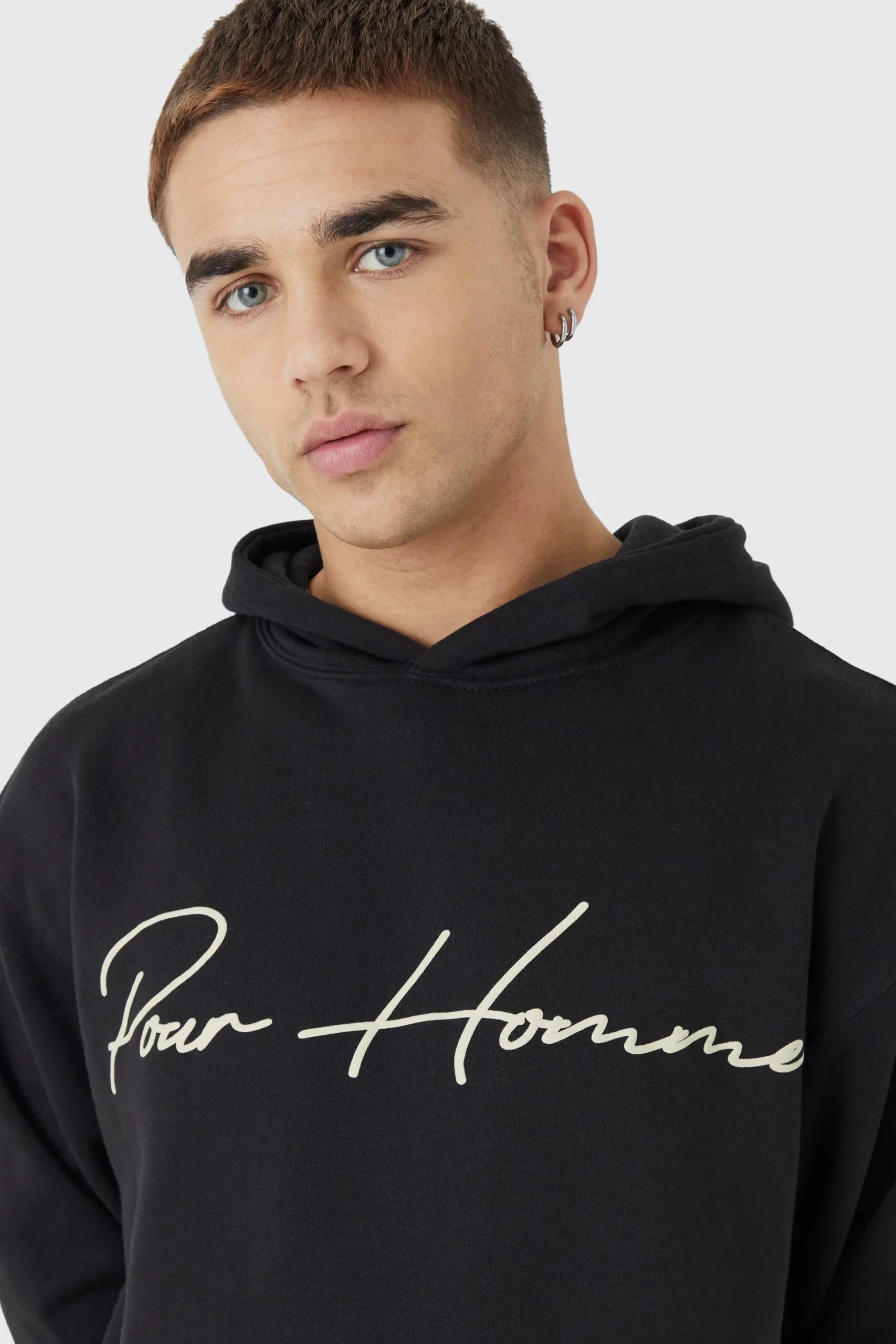 Oversized Pour Homme Puff Print Hoodie | BoohooMAN UK