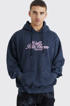 Oversized Pour Homme Wash Graphic Hoodie | BoohooMAN UK