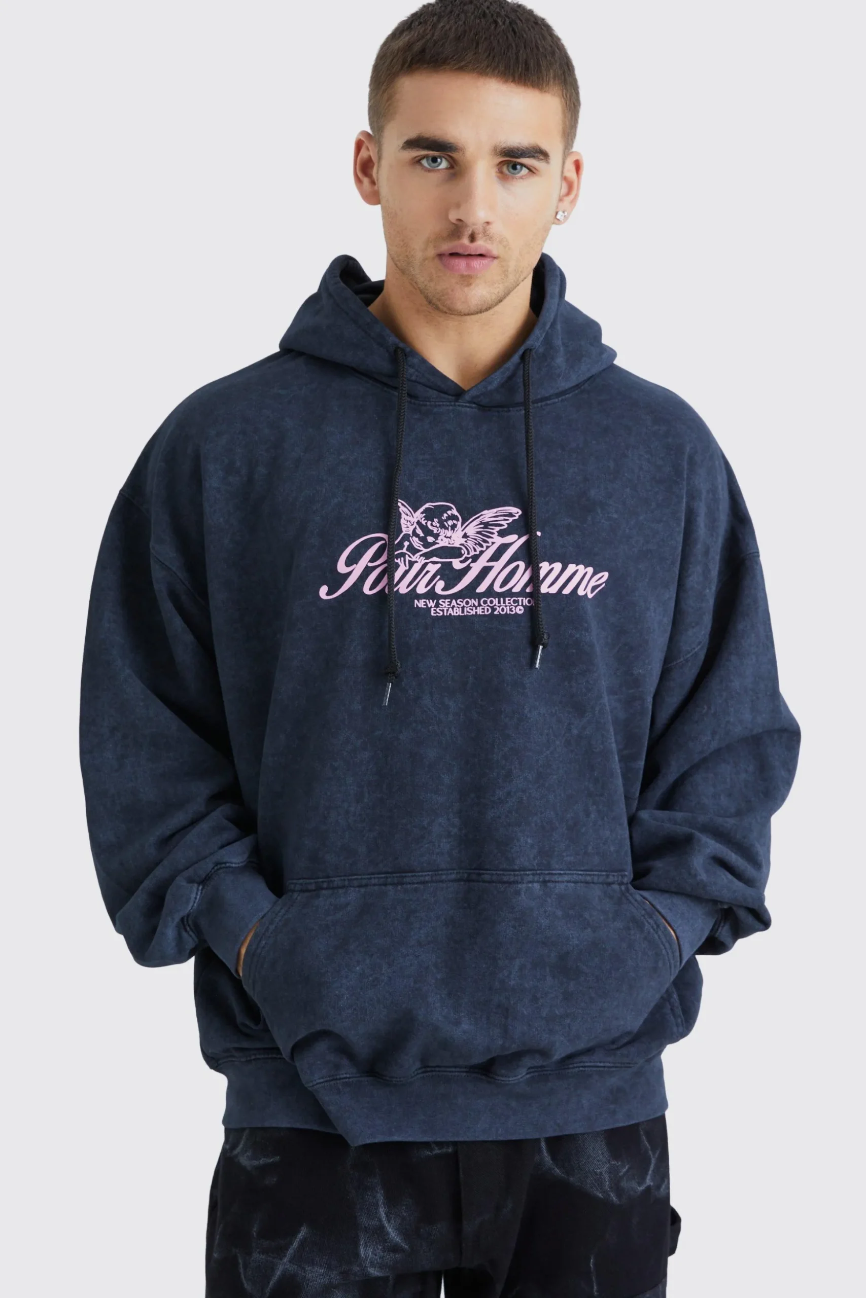 Oversized Pour Homme Wash Graphic Hoodie | BoohooMAN UK