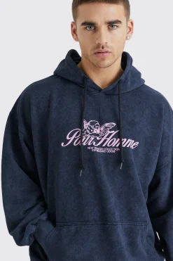 Oversized Pour Homme Wash Graphic Hoodie | BoohooMAN UK