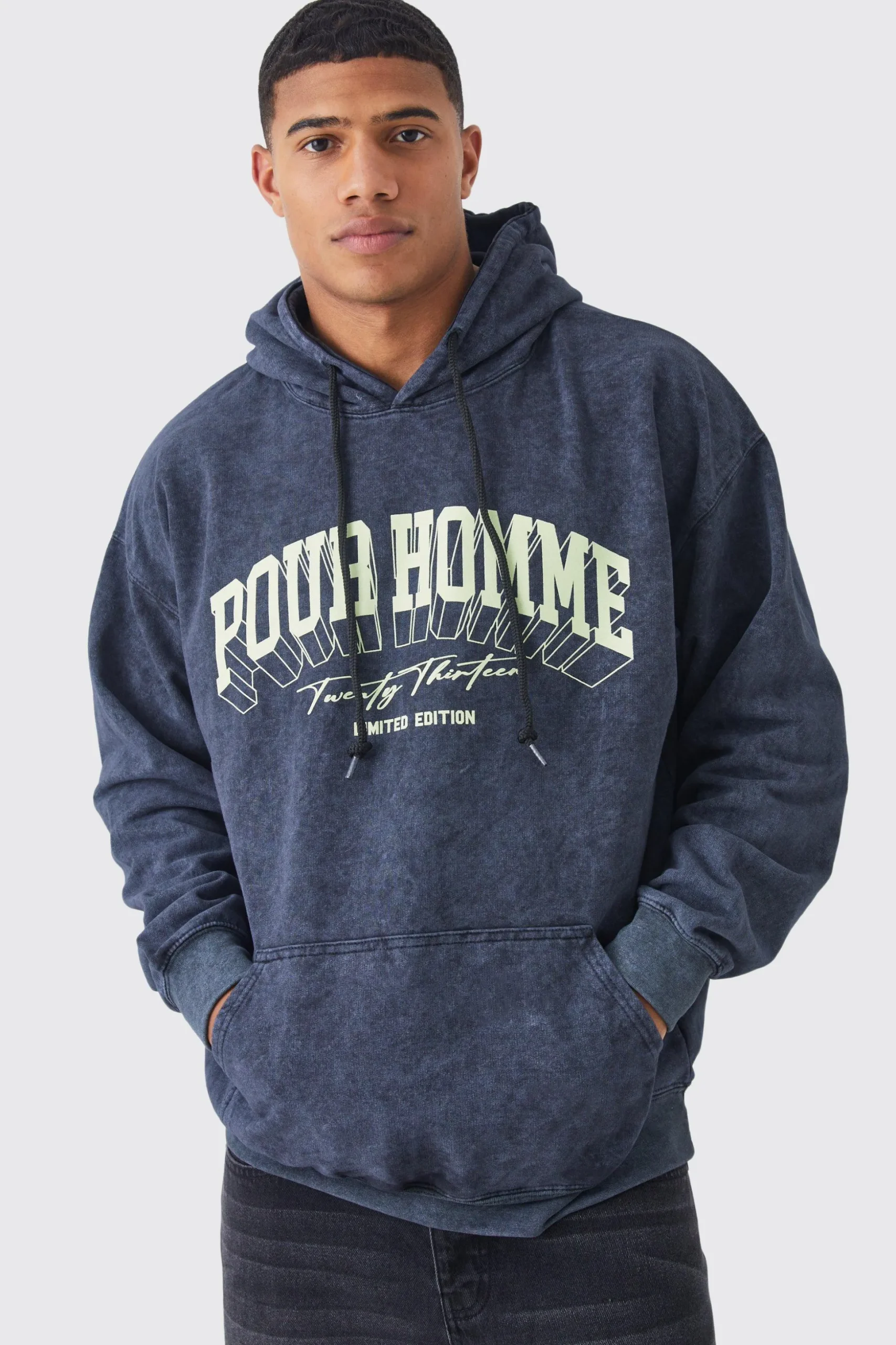 Oversized Pour Homme Wash Graphic Hoodie | BoohooMAN UK