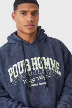 Oversized Pour Homme Wash Graphic Hoodie | BoohooMAN UK