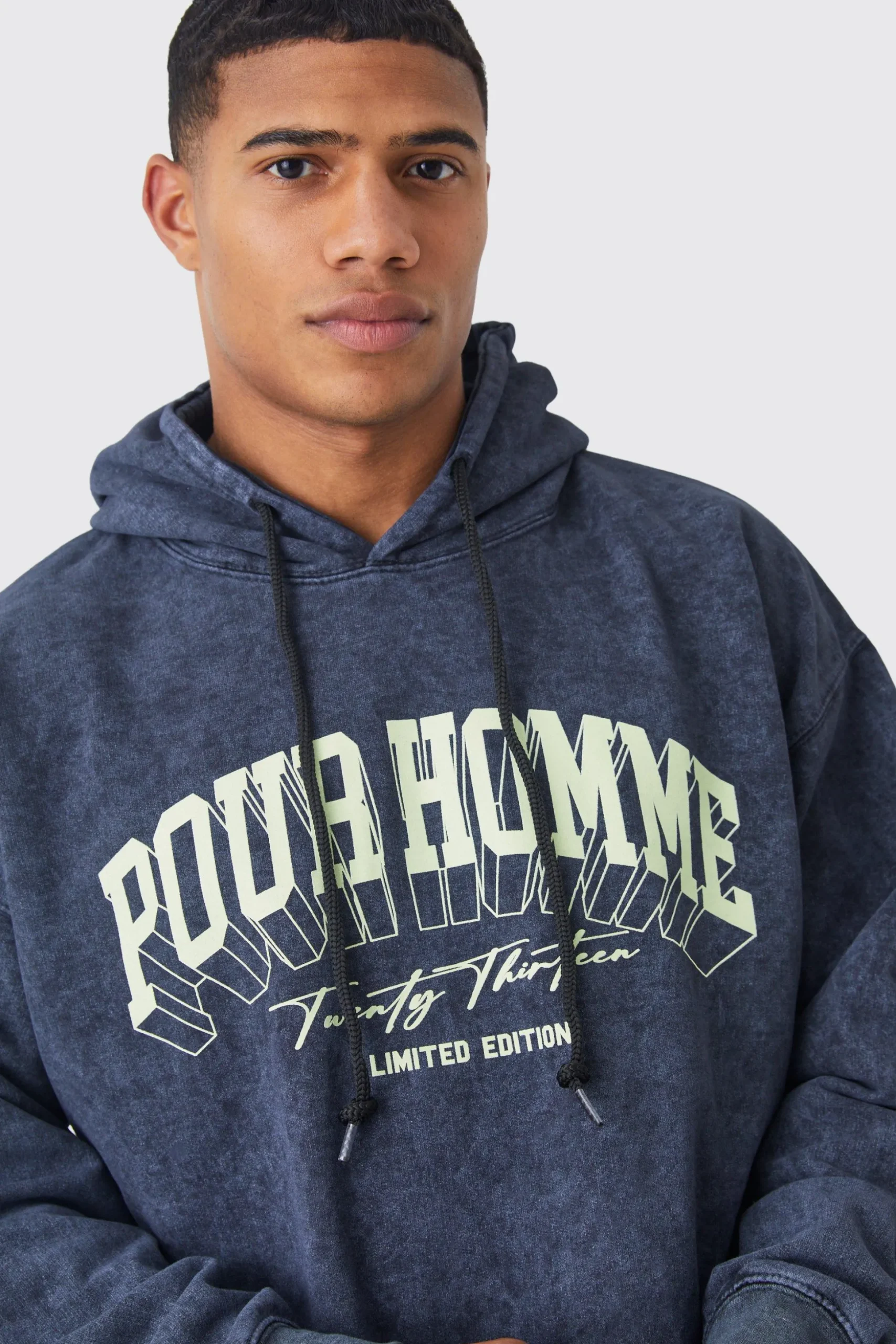 Oversized Pour Homme Wash Graphic Hoodie | BoohooMAN UK