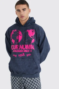 Oversized Pour Homme Wash Graphic Hoodie | BoohooMAN UK