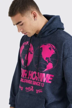Oversized Pour Homme Wash Graphic Hoodie | BoohooMAN UK
