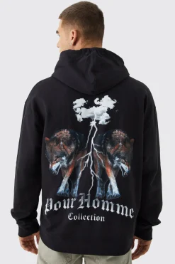 Oversized Pour Homme Wolves Graphic Hoodie | BoohooMAN UK