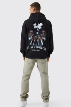 Oversized Pour Homme Wolves Graphic Hoodie | BoohooMAN UK
