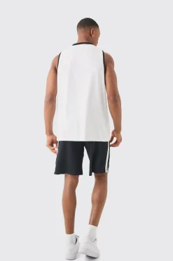 Oversized Powerpuff Girls License Mesh Vest And Short Set | BoohooMAN UK
