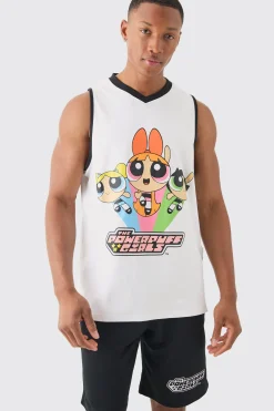 Oversized Powerpuff Girls License Mesh Vest And Short Set | BoohooMAN UK