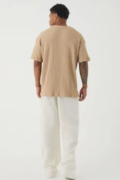 Oversized Premium Jacquard V Neck T-shirt | BoohooMAN UK