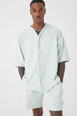 Oversized Premium Towelling Baseball Short Set | BoohooMAN UK