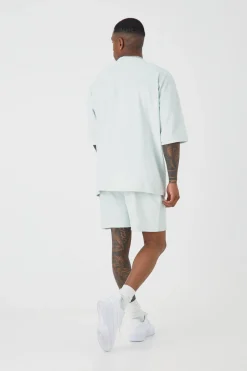 Oversized Premium Towelling Baseball Short Set | BoohooMAN UK
