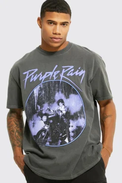 Oversized Prince Acid Wash License T-shirt | BoohooMAN UK