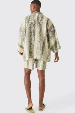 Oversized Printed Kimono Shirt And Swim Short Set | BoohooMAN UK