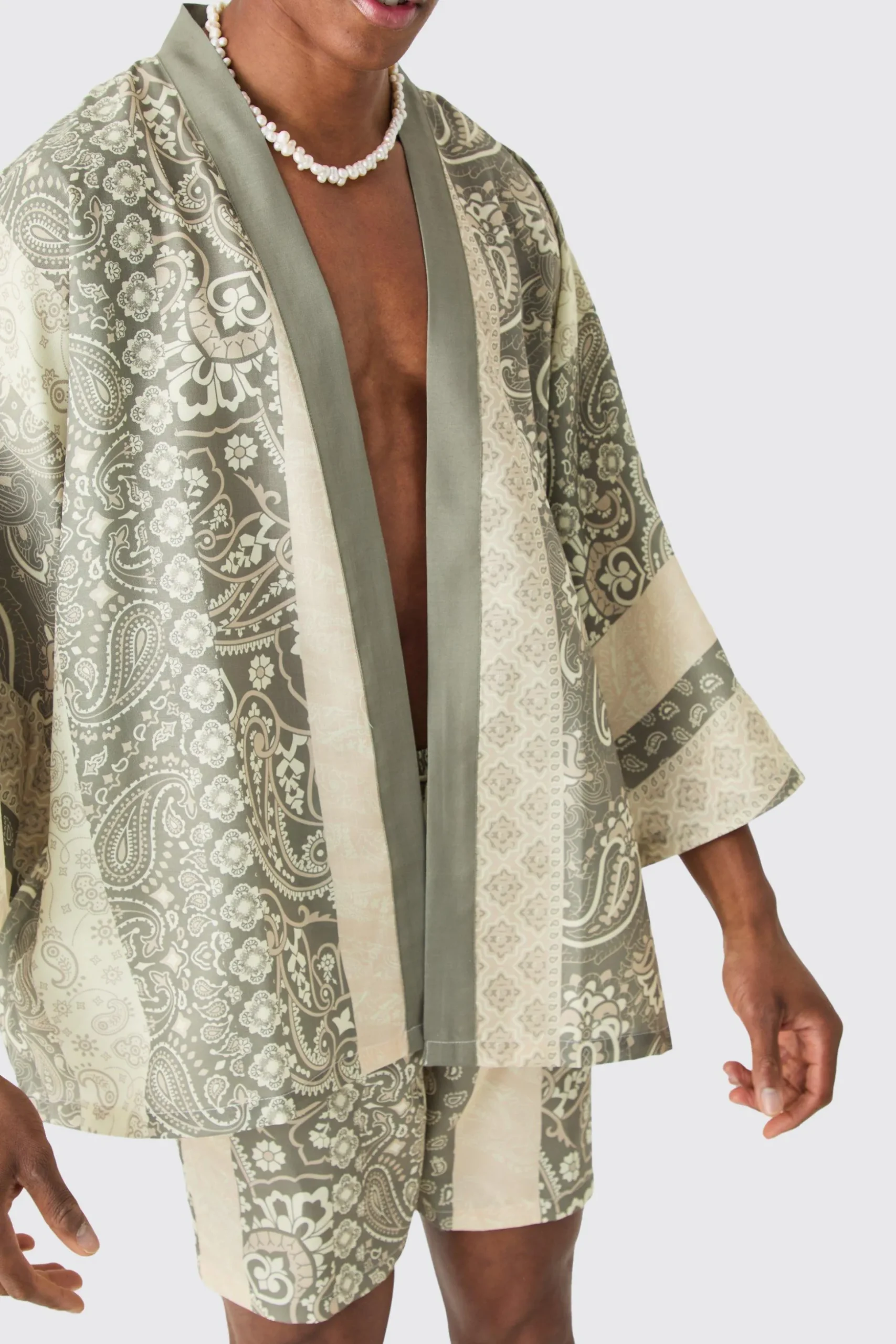 Oversized Printed Kimono Shirt And Swim Short Set | BoohooMAN UK