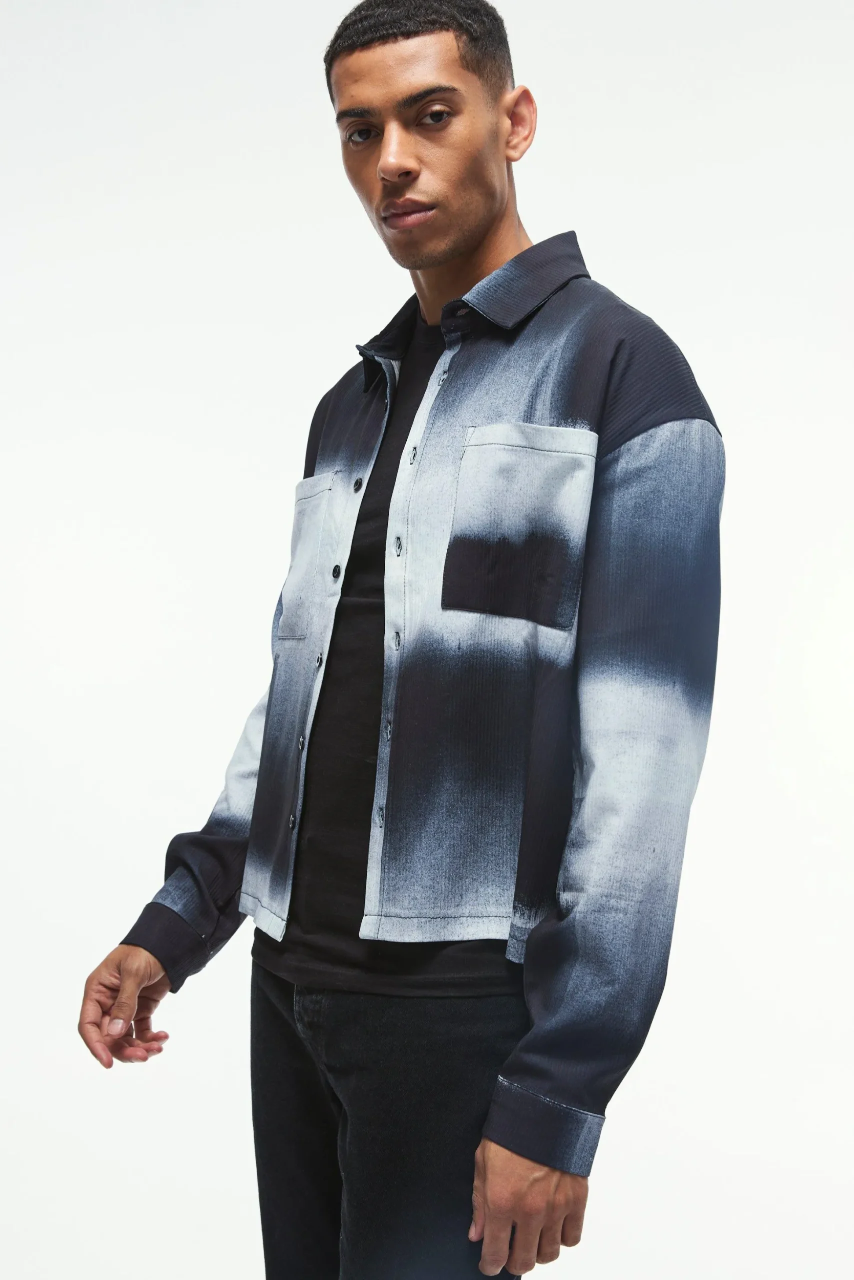 Oversized Printed Pleated Revere Boxy Shirt | BoohooMAN UK