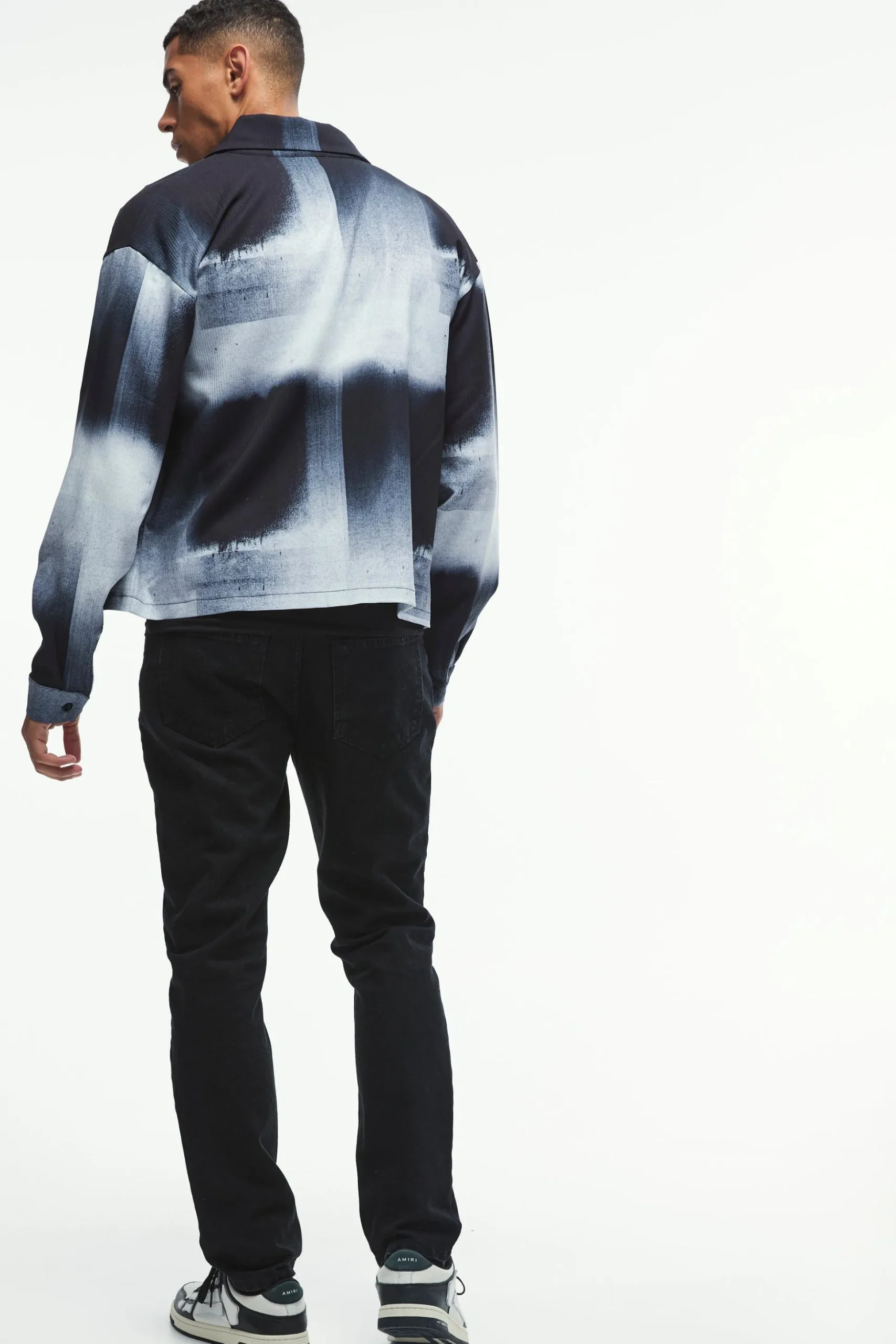 Oversized Printed Pleated Revere Boxy Shirt | BoohooMAN UK