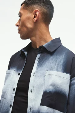 Oversized Printed Pleated Revere Boxy Shirt | BoohooMAN UK