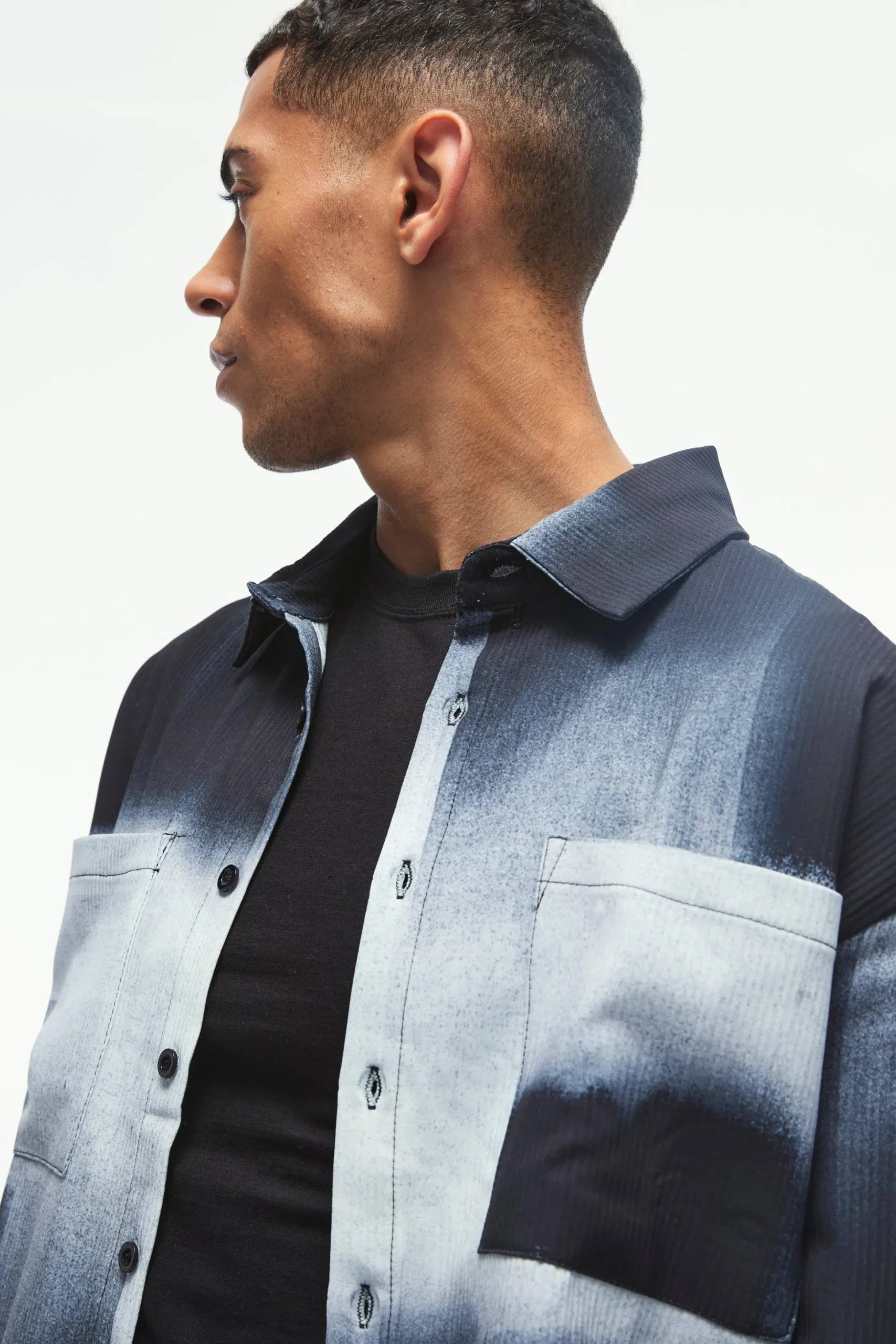 Oversized Printed Pleated Revere Boxy Shirt | BoohooMAN UK
