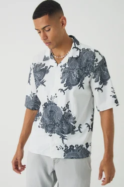 Oversized Printed Satin Revere Triangle Pocket Shirt | BoohooMAN UK