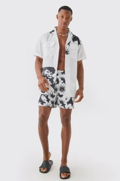 Oversized Printed Shirt And Swim Short Set | BoohooMAN UK