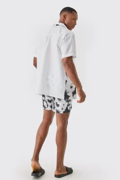 Oversized Printed Shirt And Swim Short Set | BoohooMAN UK