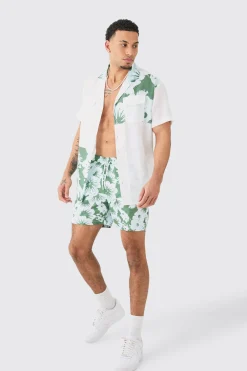 Oversized Printed Shirt And Swim Short Set | BoohooMAN UK