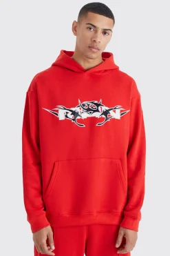 Oversized Pu Applique Hoodie | BoohooMAN UK