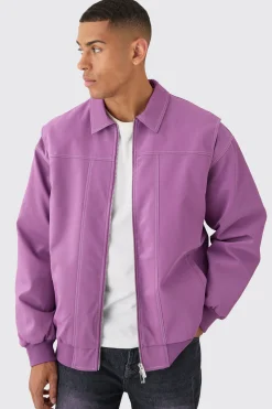 Oversized Pu Panel Detail Bomber In Pink | BoohooMAN UK