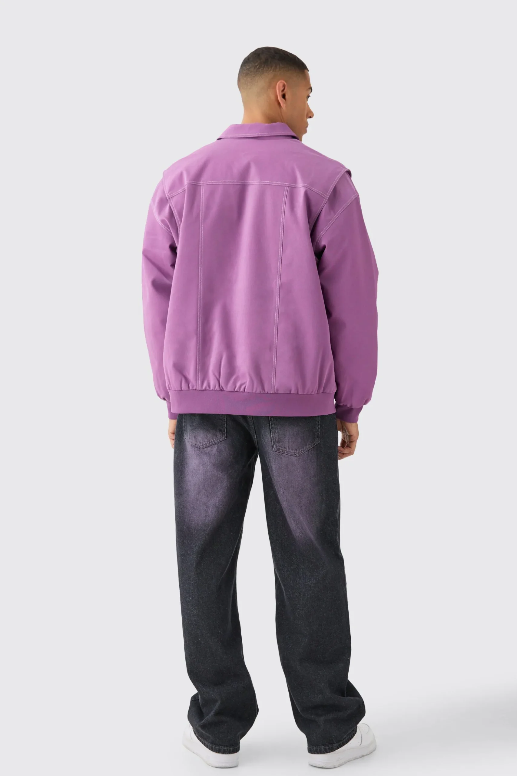 Oversized Pu Panel Detail Bomber In Pink | BoohooMAN UK