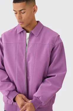 Oversized Pu Panel Detail Bomber In Pink | BoohooMAN UK