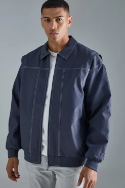 Oversized Pu Panel Detail Bomber In Navy | BoohooMAN UK