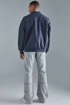 Oversized Pu Panel Detail Bomber In Navy | BoohooMAN UK