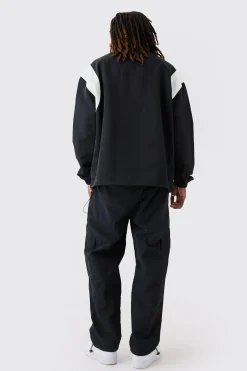 Oversized Pu Panel Nylon Jacket | BoohooMAN UK