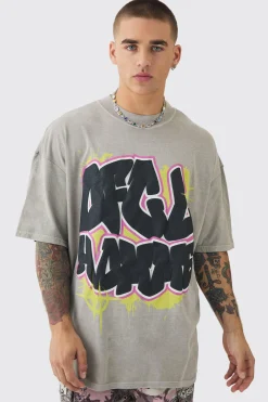 Oversized Puff Print Graffiti Washed T-shirt | BoohooMAN UK