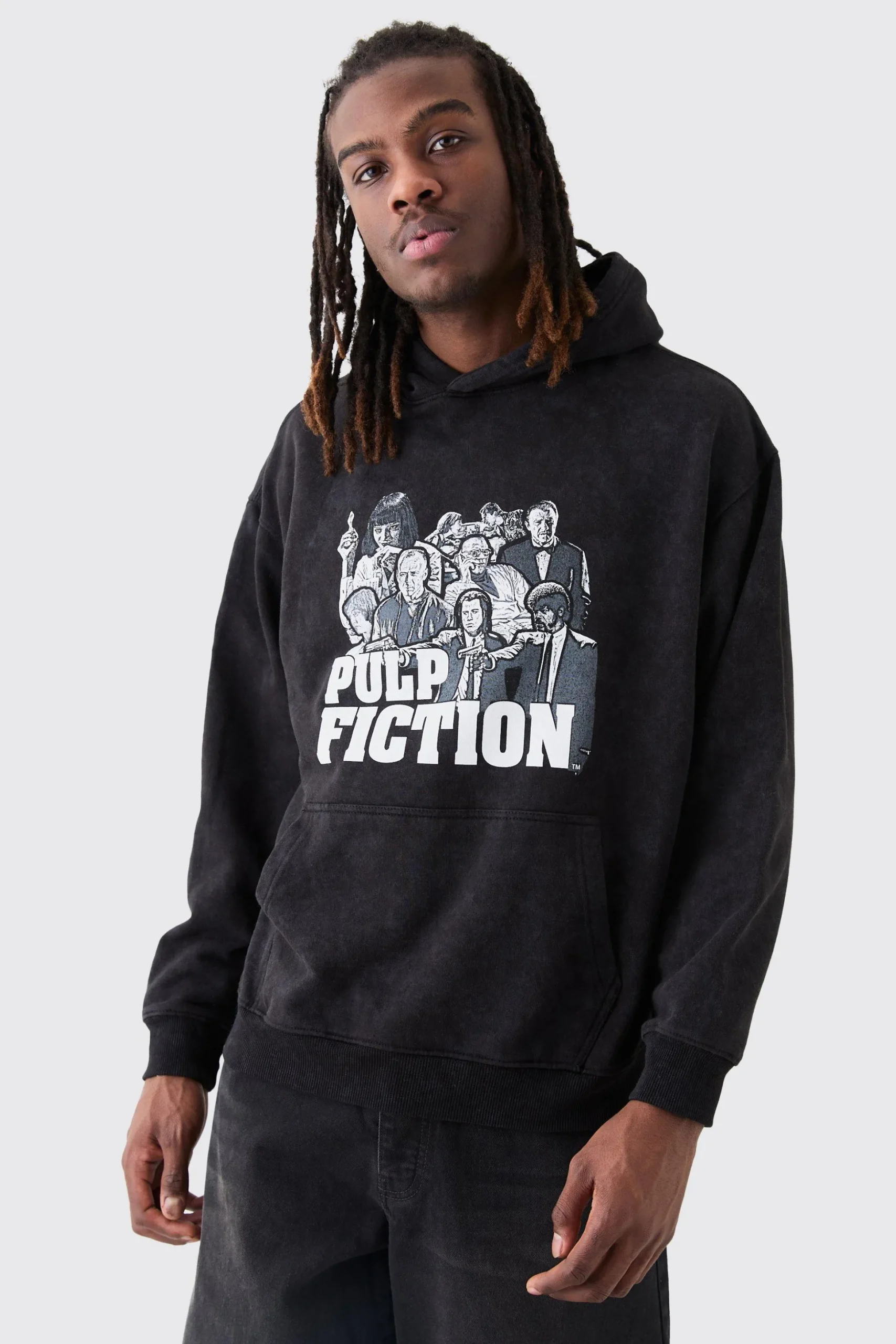 Oversized Pulp Fiction Wash License Hoodie | BoohooMAN UK