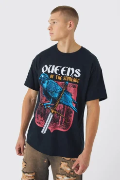 Oversized Queen Of The Stone Age Band License Print T-Shirt | BoohooMAN UK