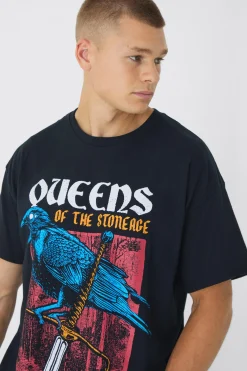 Oversized Queen Of The Stone Age Band License Print T-Shirt | BoohooMAN UK