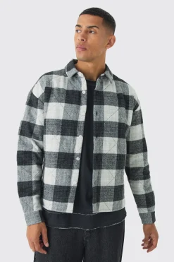 Oversized Quilted Check Overshirt | BoohooMAN UK
