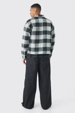 Oversized Quilted Check Overshirt | BoohooMAN UK