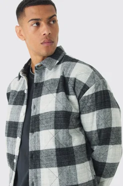Oversized Quilted Check Overshirt | BoohooMAN UK