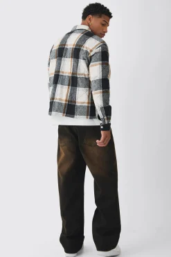 Oversized Quilted Check Overshirt | BoohooMAN UK