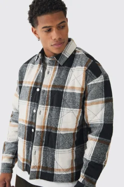 Oversized Quilted Check Overshirt | BoohooMAN UK