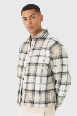 Oversized Quilted Check Overshirt | BoohooMAN UK