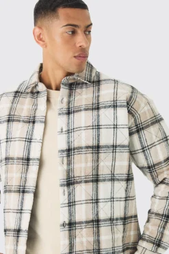 Oversized Quilted Check Overshirt | BoohooMAN UK