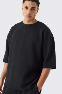 Oversized Quilted Herringbone T-shirt And Short Set | BoohooMAN UK