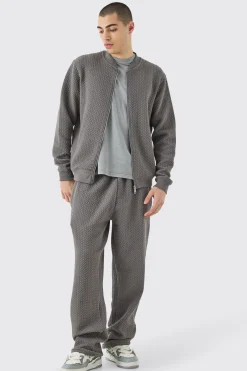 Oversized Quilted Herringbone Bomber Set | BoohooMAN UK
